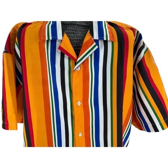 Weiv Of Los Angeles Brilliant Colored Stripe Short Sleeve Button Shirt Mens 2XL - Picture 2 of 12